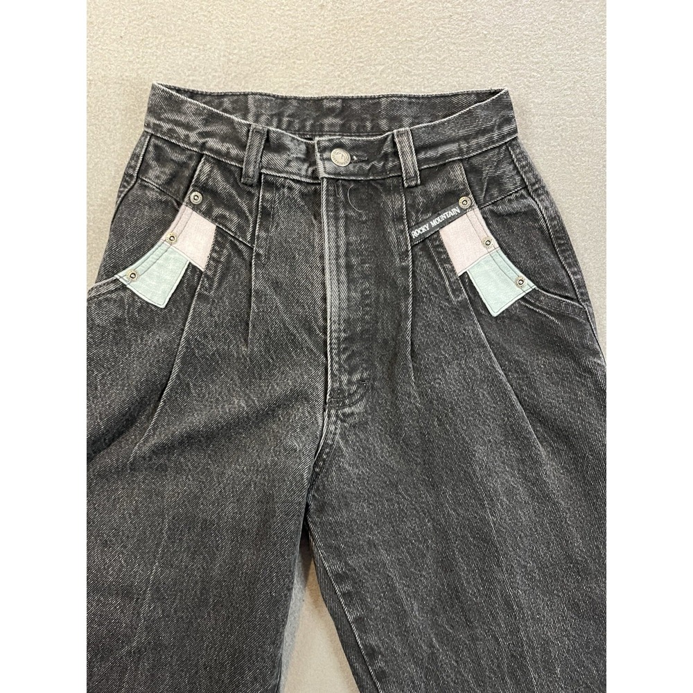 Vtg 1990s Rocky Mountain Womens 26/3 Black Gray Pleated High Rise Jeans USA - Picture 5 of 14